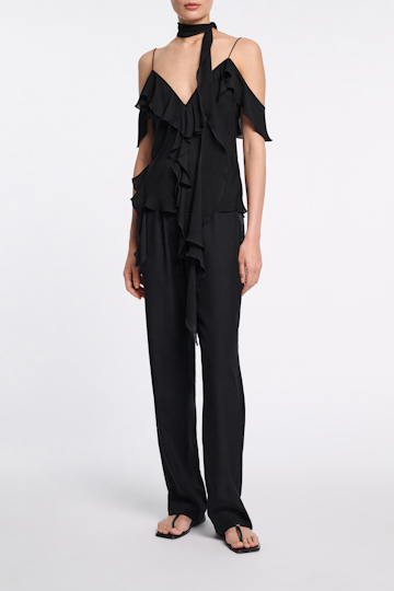 Dorothee Schumacher Silk georgette top with ruffles pure black