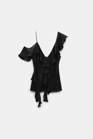 Dorothee Schumacher Silk georgette top with ruffles pure black