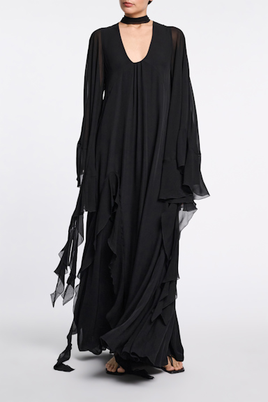 Dorothee Schumacher Silk georgette festival maxi dress pure black