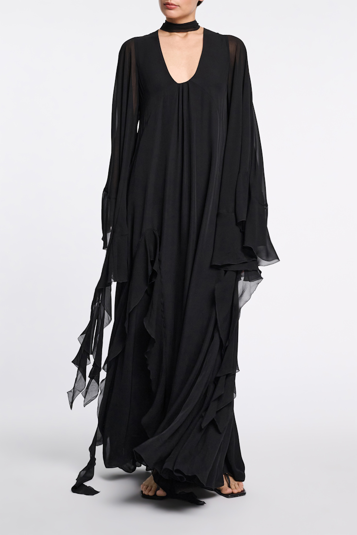 Dorothee Schumacher Silk georgette festival maxi dress pure black