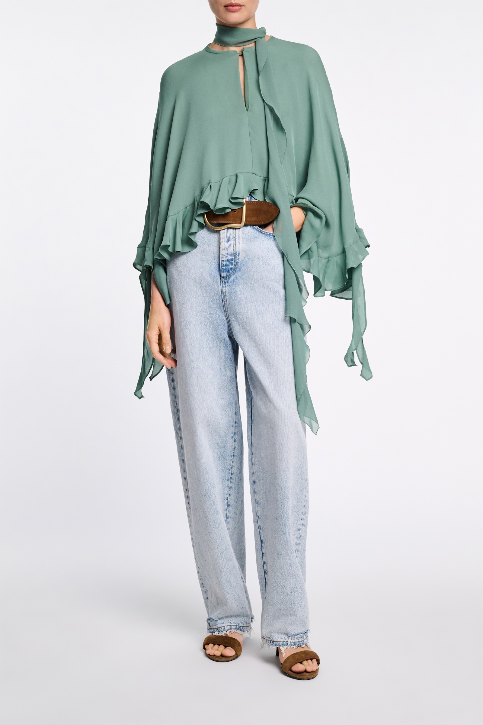 Dorothee Schumacher Cape Bluse mit abnehmbarem Schal-Detail jade
