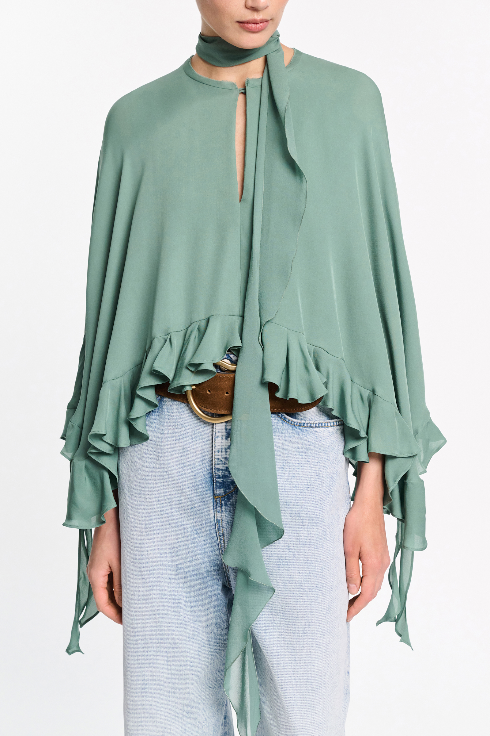 Dorothee Schumacher Cape Bluse mit abnehmbarem Schal-Detail jade