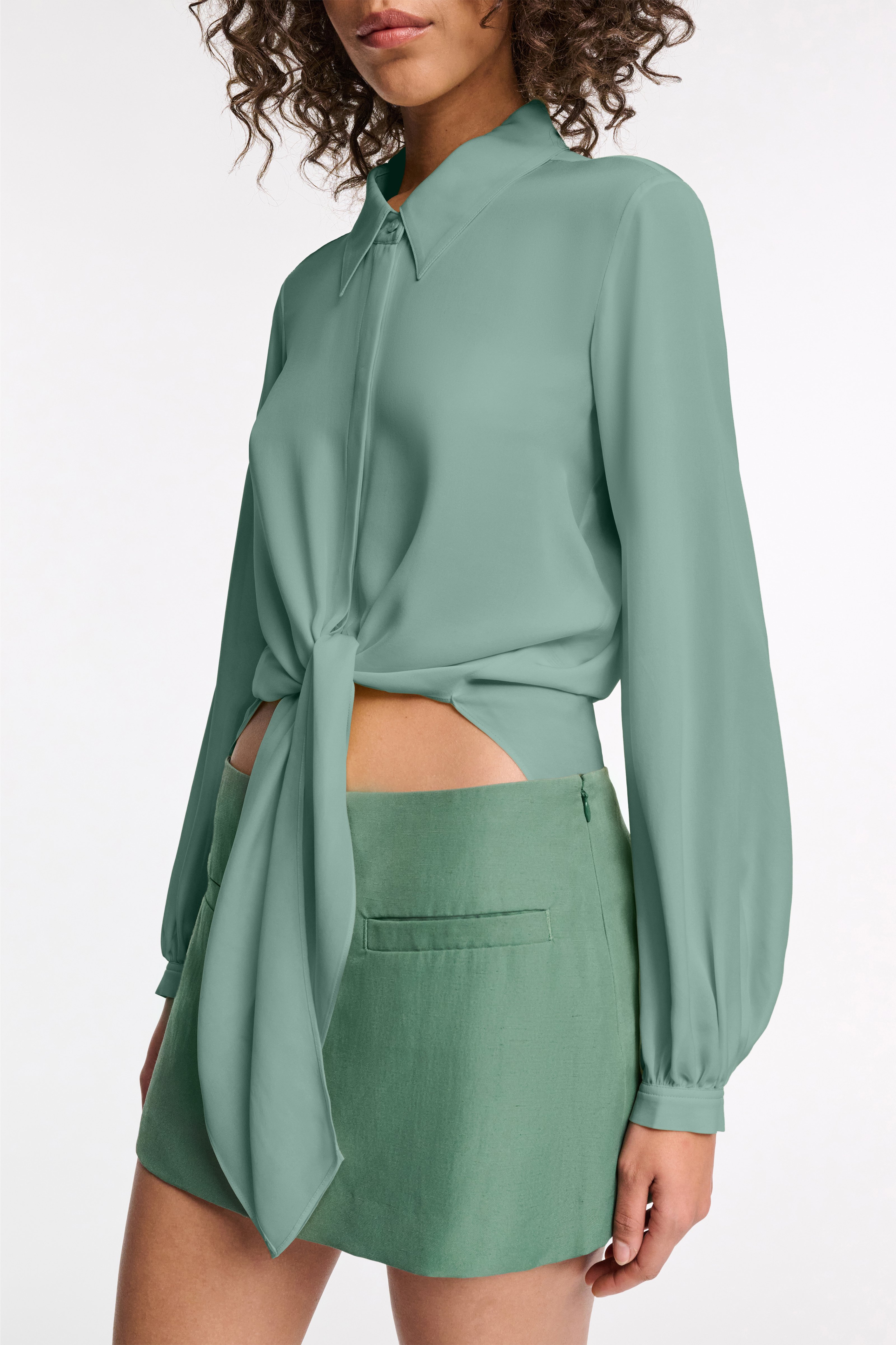 Printed Dobby Neck Tie Ruffle Blouse | Karen Millen