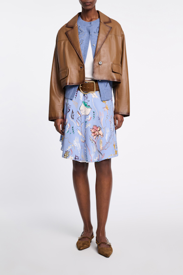Dorothee Schumacher Printed silk georgette and poplin skirt wicked flower blue