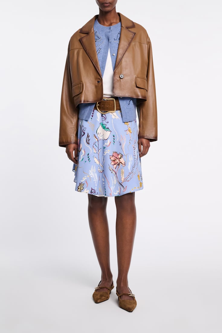 Dorothee Schumacher Printed silk georgette and poplin skirt wicked flower blue