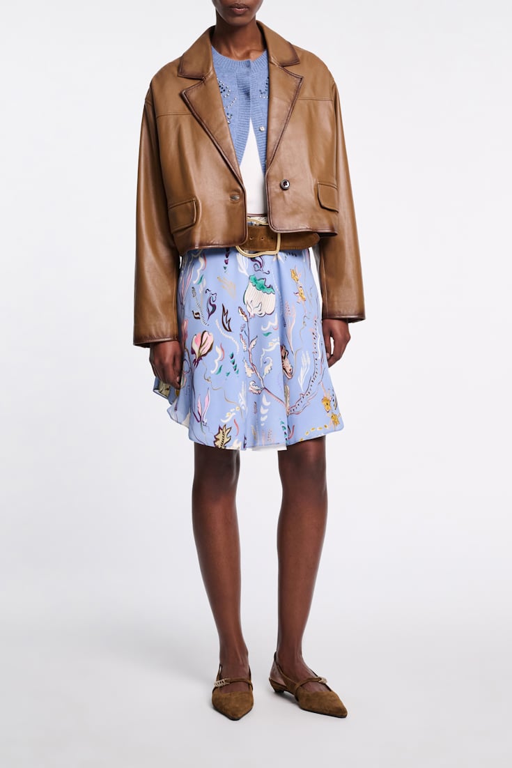 Dorothee Schumacher Printed silk georgette and poplin skirt wicked flower blue