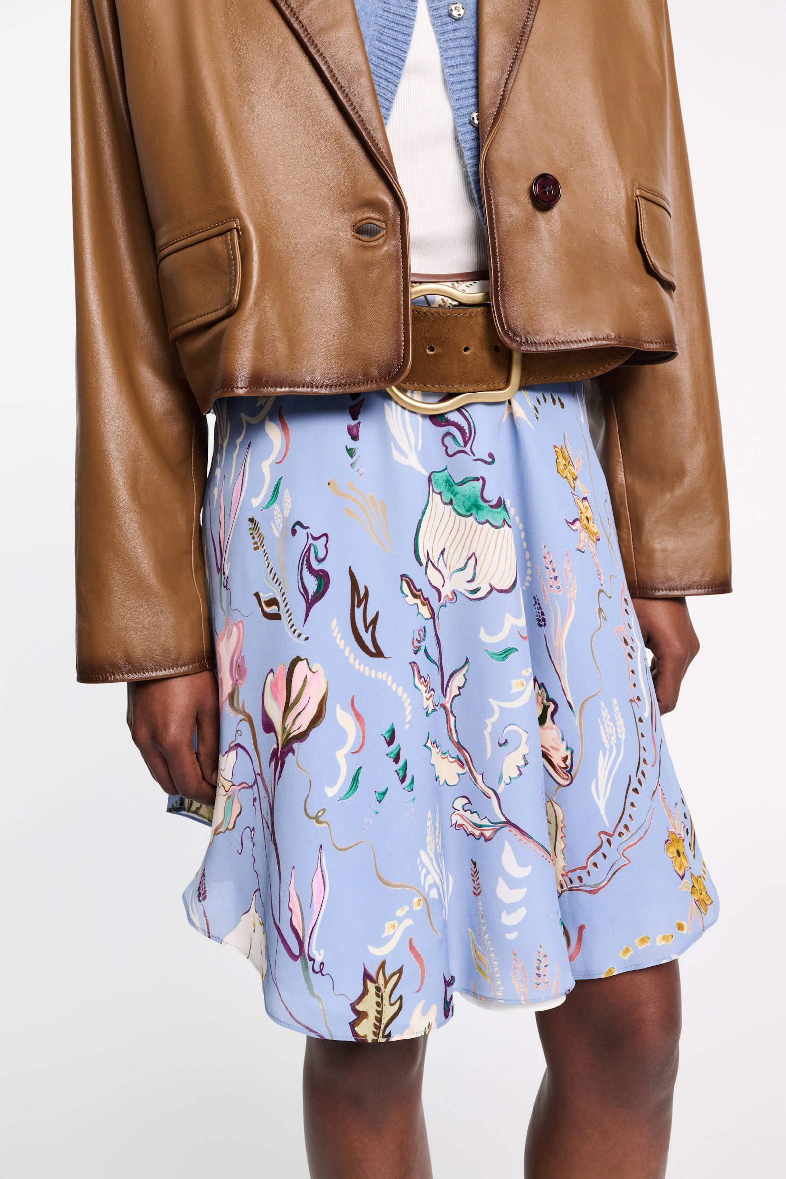 Dorothee Schumacher Printed silk georgette and poplin skirt wicked flower blue