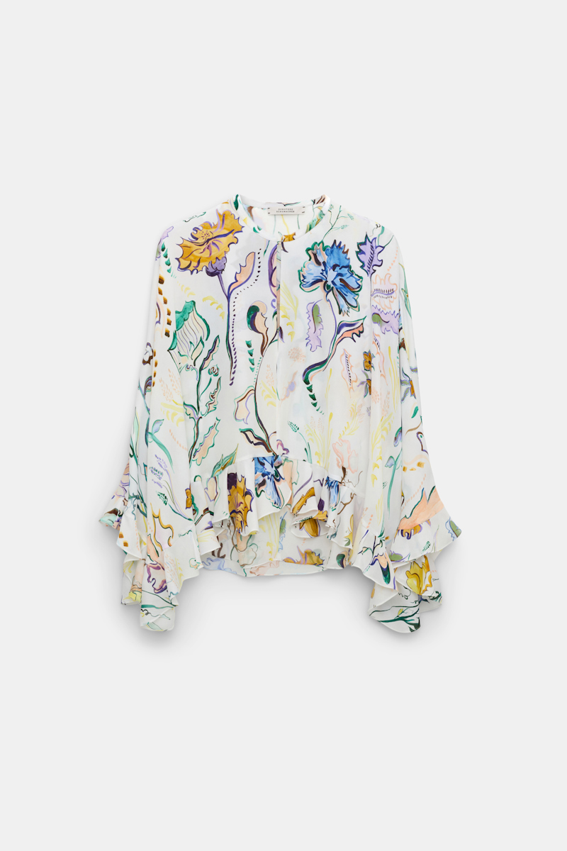 Shop Dorothee Schumacher Printed Silk Georgette Cape-blouse In White
