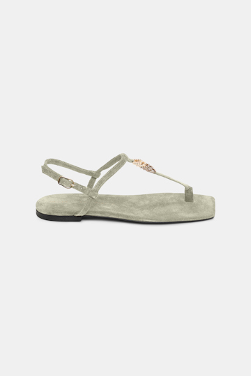 Dorothee Schumacher Suede T-strap sandals with D-rings soft green