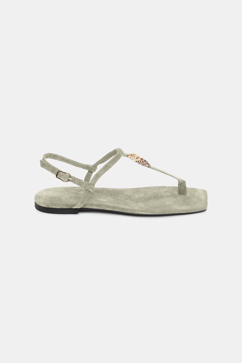 DOROTHEE SCHUMACHER SUEDE T-STRAP SANDALS WITH D-RINGS