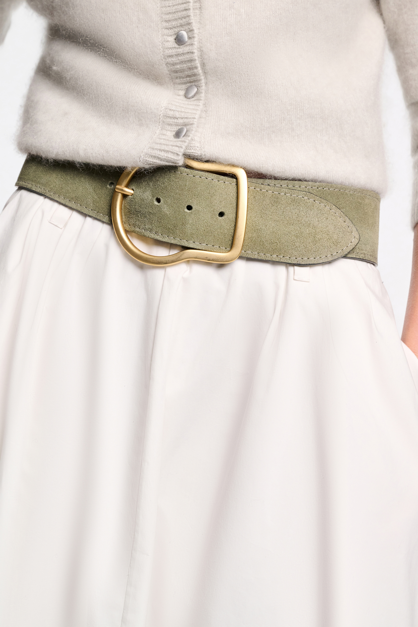 Dorothee Schumacher Waxed suede belt soft green