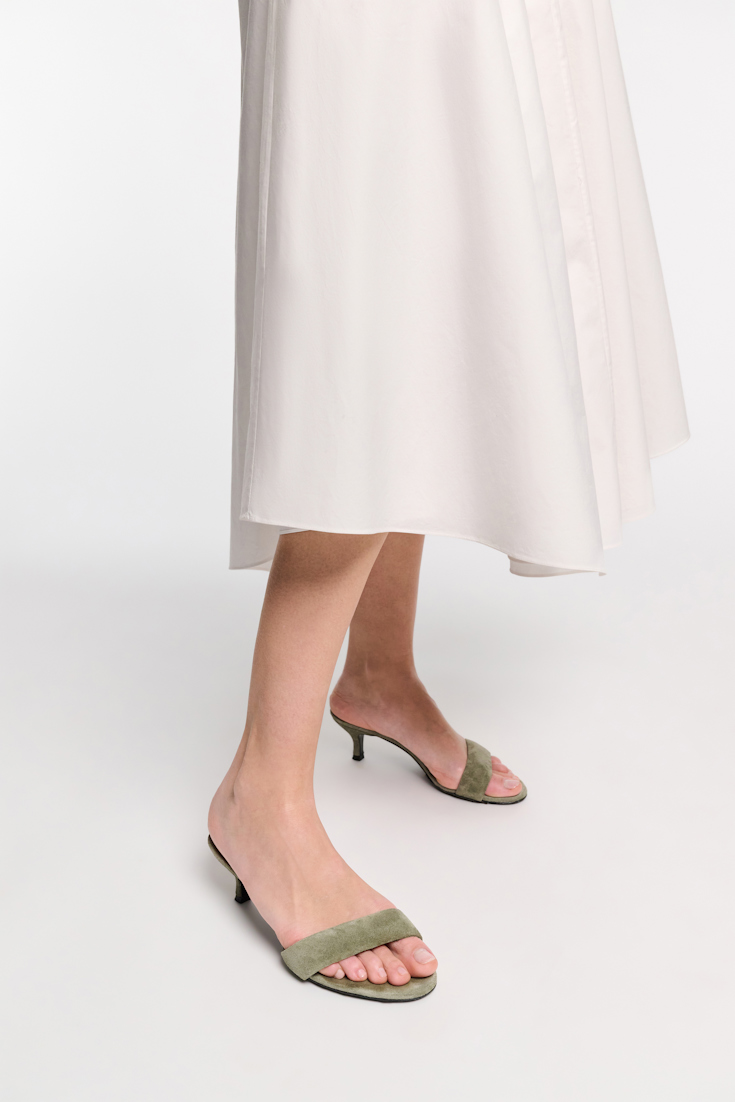 Dorothee Schumacher Kitten heel suede slides with padded strap soft green