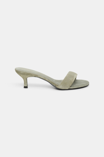 Dorothee Schumacher Kitten heel suede slides with padded strap soft green