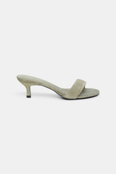 Dorothee Schumacher Kitten heel suede slides with padded strap soft green