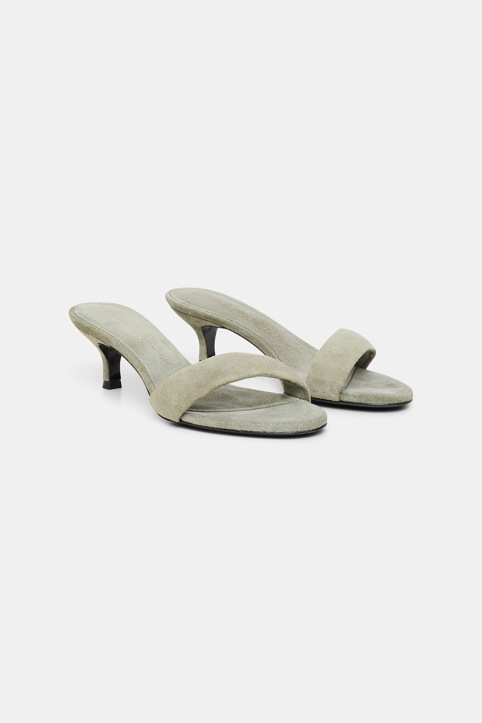 Dorothee Schumacher Kitten heel suede slides with padded strap soft green