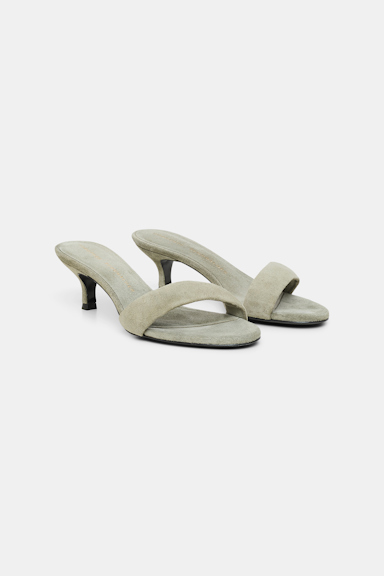 Dorothee Schumacher Kitten heel suede slides with padded strap soft green