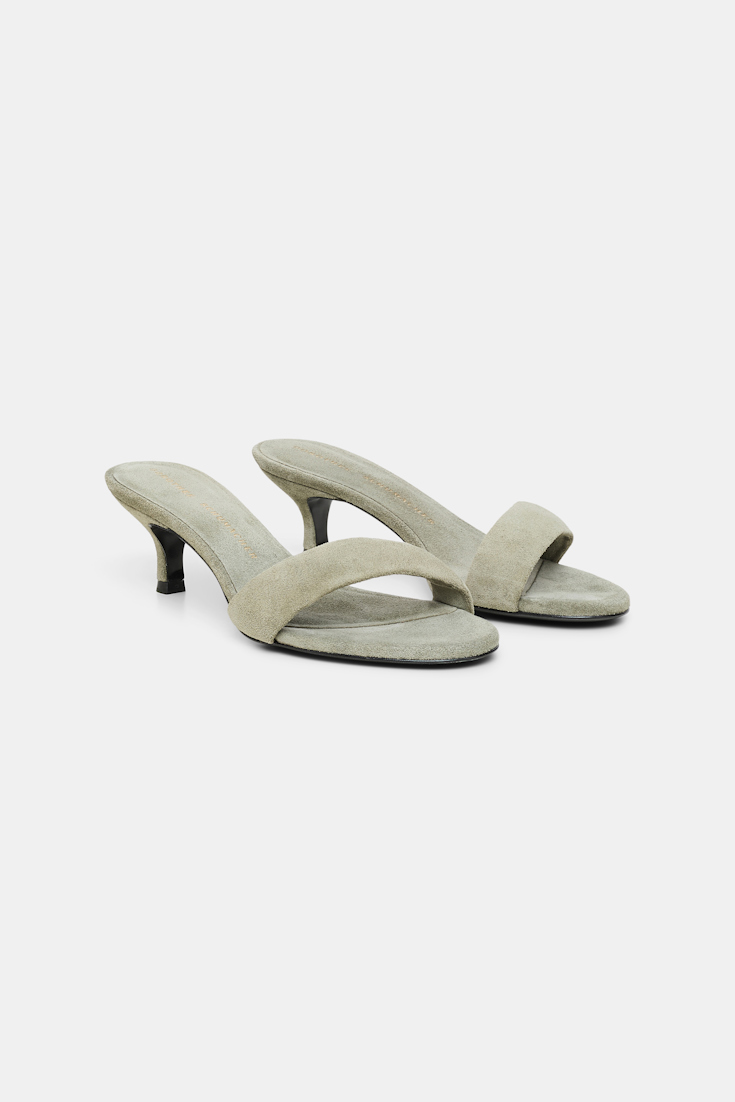 Dorothee Schumacher Kitten heel suede slides with padded strap soft green