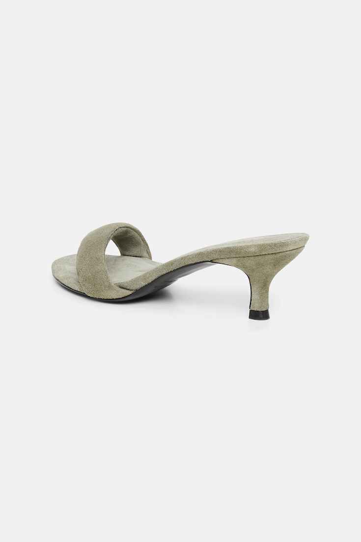 Dorothee Schumacher Kitten heel suede slides with padded strap soft green