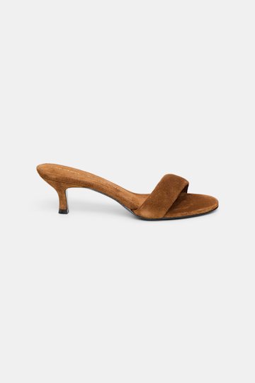Dorothee Schumacher Kitten heel suede slides with padded strap vicunja