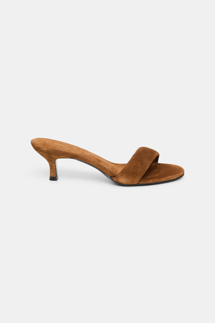 Dorothee Schumacher Kitten heel suede slides with padded strap vicunja
