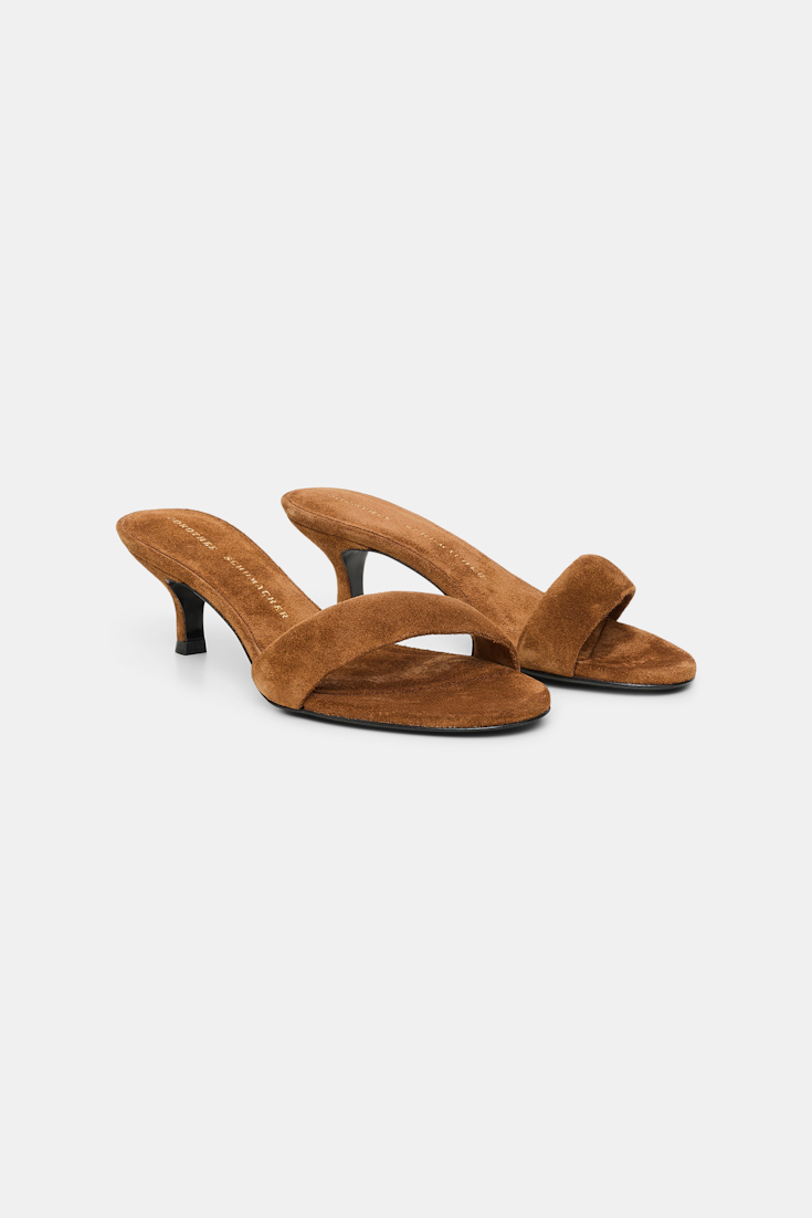 Dorothee Schumacher Kitten heel suede slides with padded strap vicunja