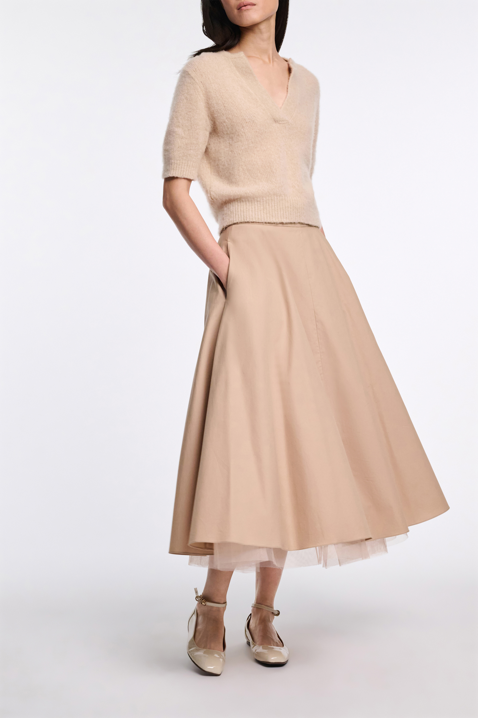 Dorothee Schumacher Extra soft cashmere crop sleeve sweater baby camel