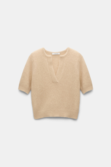 Dorothee Schumacher Besonders softer Kaschmirpullover mit verkürztem Arm baby camel