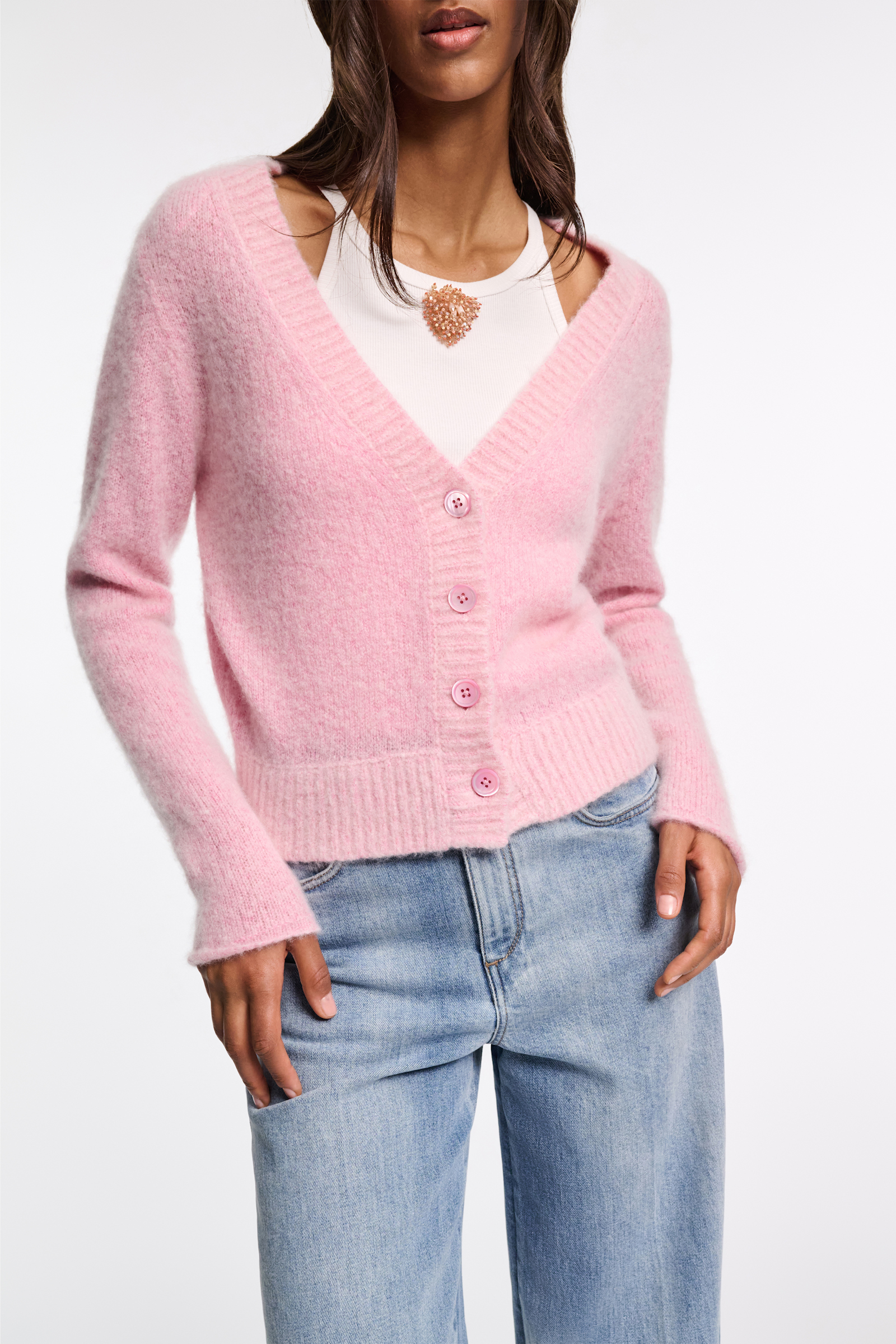 Dorothee Schumacher Extra soft cashmere V-neck cardigan candy pink