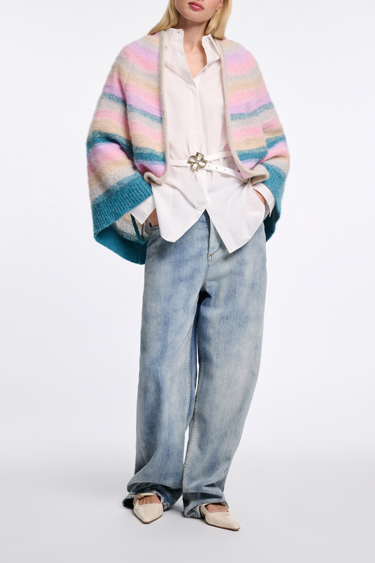 Dorothee Schumacher Extra soft cashmere stripe cape-cardigan candy stripe