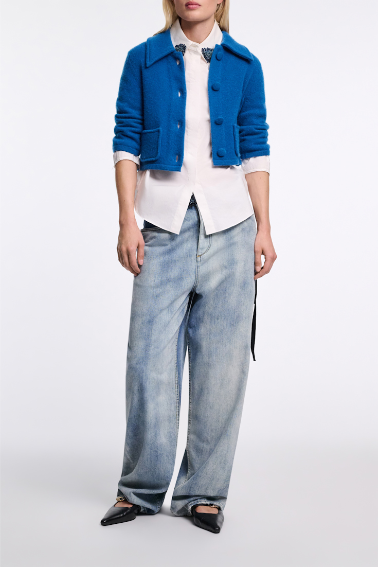 Dorothee Schumacher Cropped Merino-cashmere knit jacket blue coral