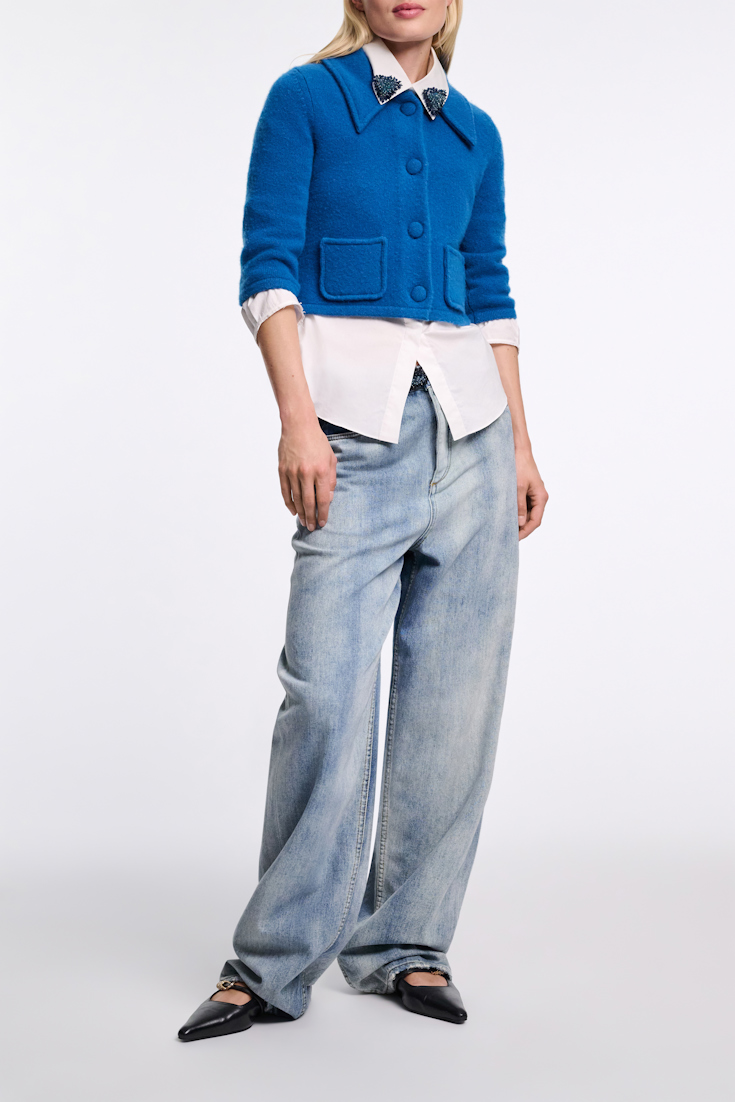 Dorothee Schumacher Cropped Merino-cashmere knit jacket blue coral