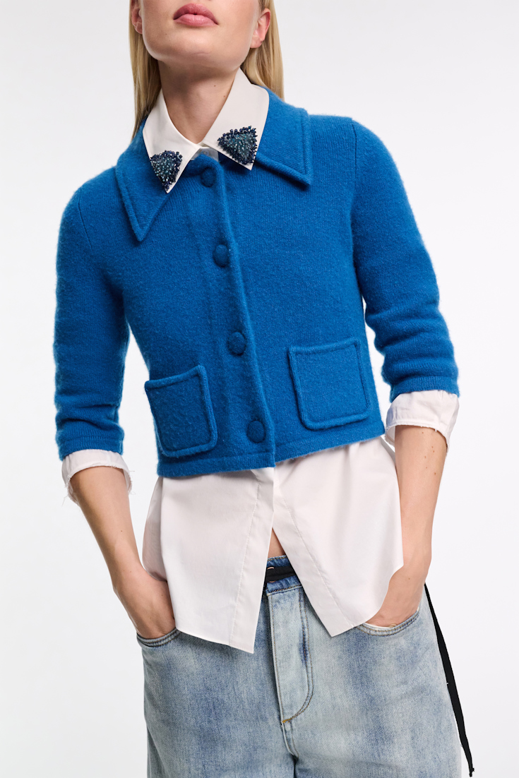 Dorothee Schumacher Cropped Merino-cashmere knit jacket blue coral