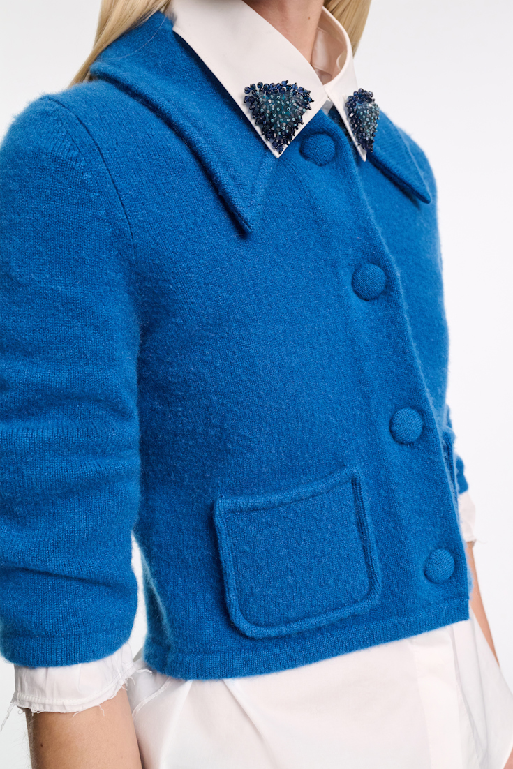 Dorothee Schumacher Cropped Merino-cashmere knit jacket blue coral