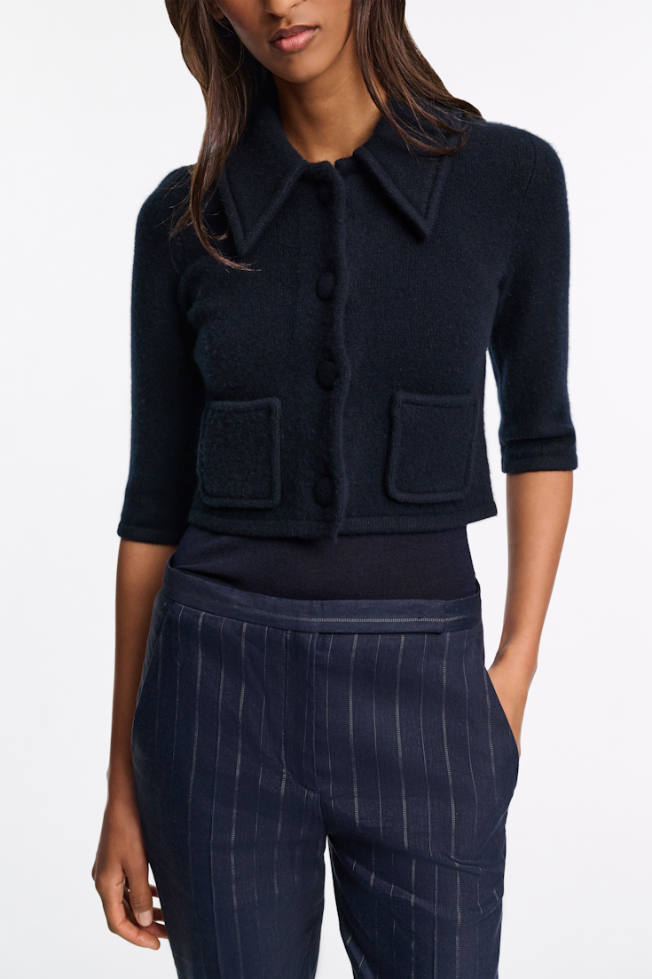 Dorothee Schumacher Cropped Merino-cashmere knit jacket dark navy