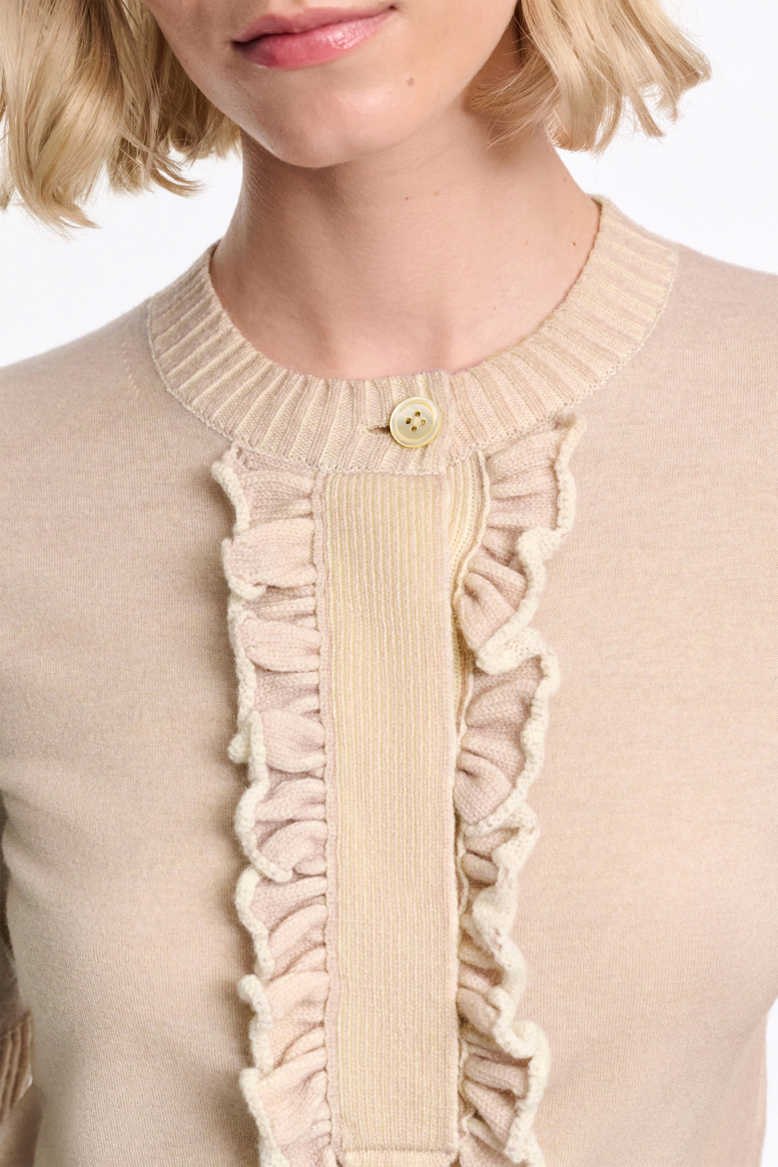 Dorothee Schumacher Wool-cashmere knit top with ruffle panel trench