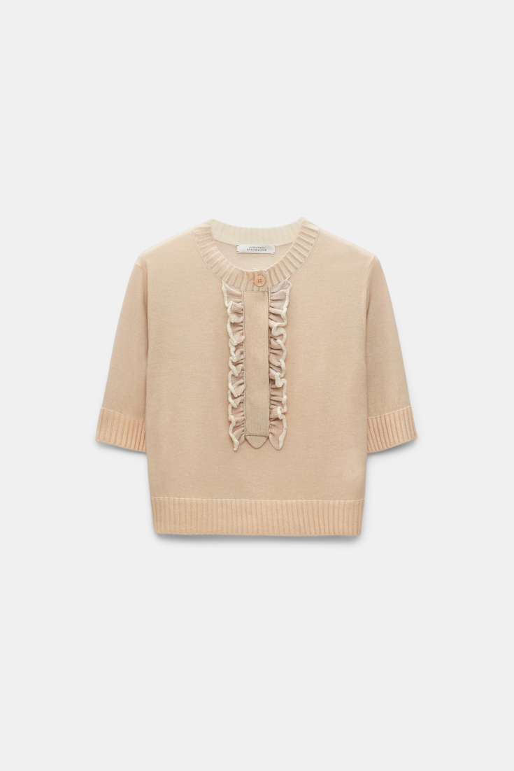 Dorothee Schumacher Wool-cashmere knit top with ruffle panel trench