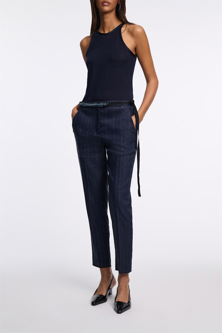 Dorothee Schumacher Knit tank top with silk trim dark navy