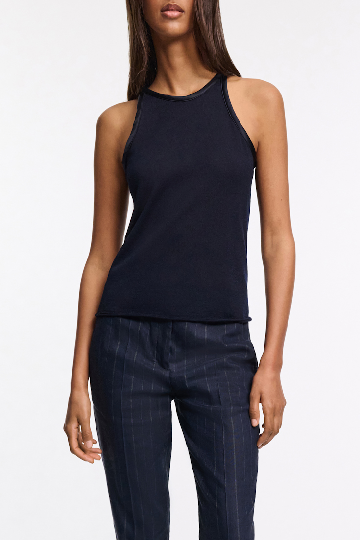 Dorothee Schumacher Knit tank top with silk trim dark navy