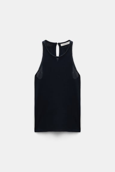 Dorothee Schumacher Knit tank top with silk trim dark navy