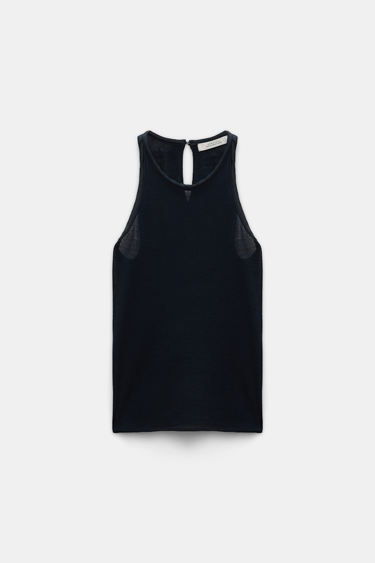 Dorothee Schumacher Knit tank top with silk trim dark navy