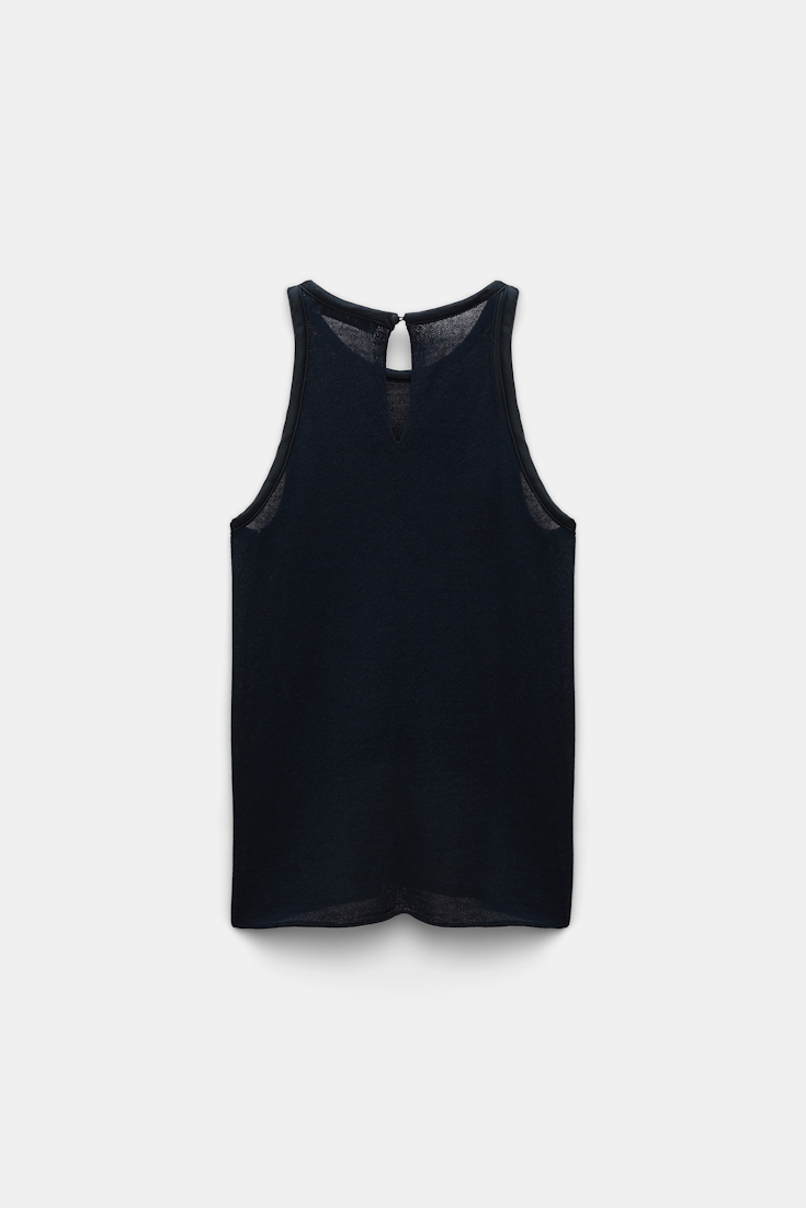 Dorothee Schumacher Knit tank top with silk trim dark navy
