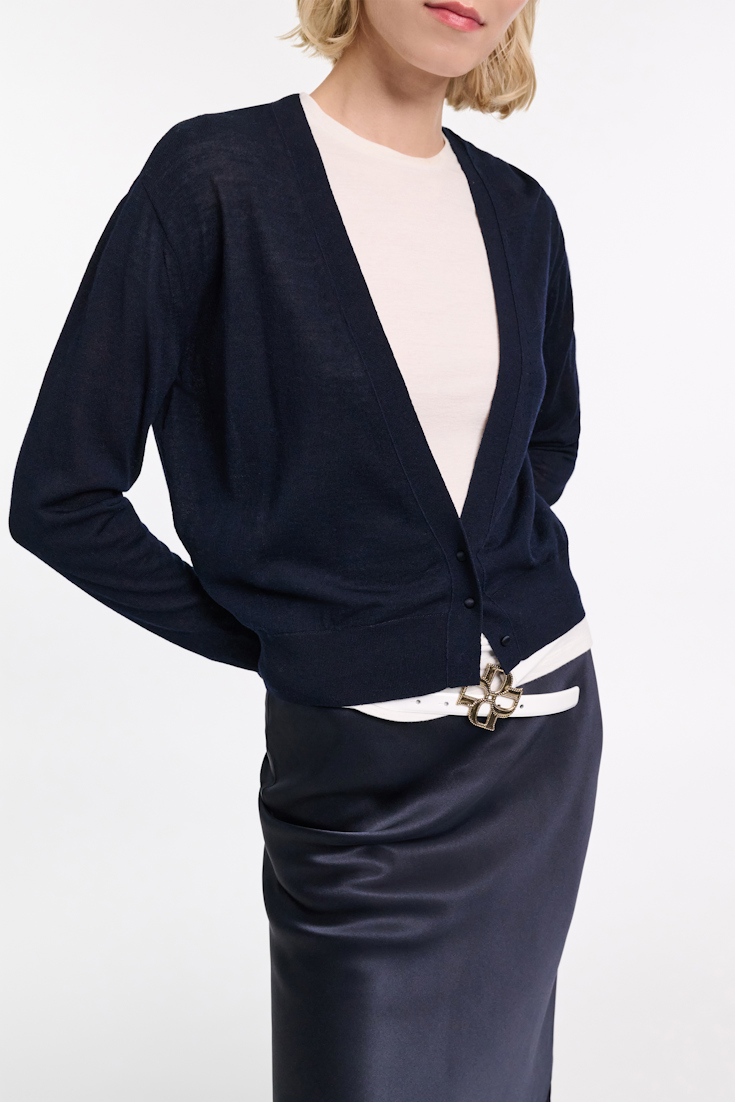 Dorothee Schumacher Cardigan with deep V-neckline dark navy
