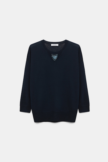 Dorothee Schumacher Pullover with embellished organza detail dark navy