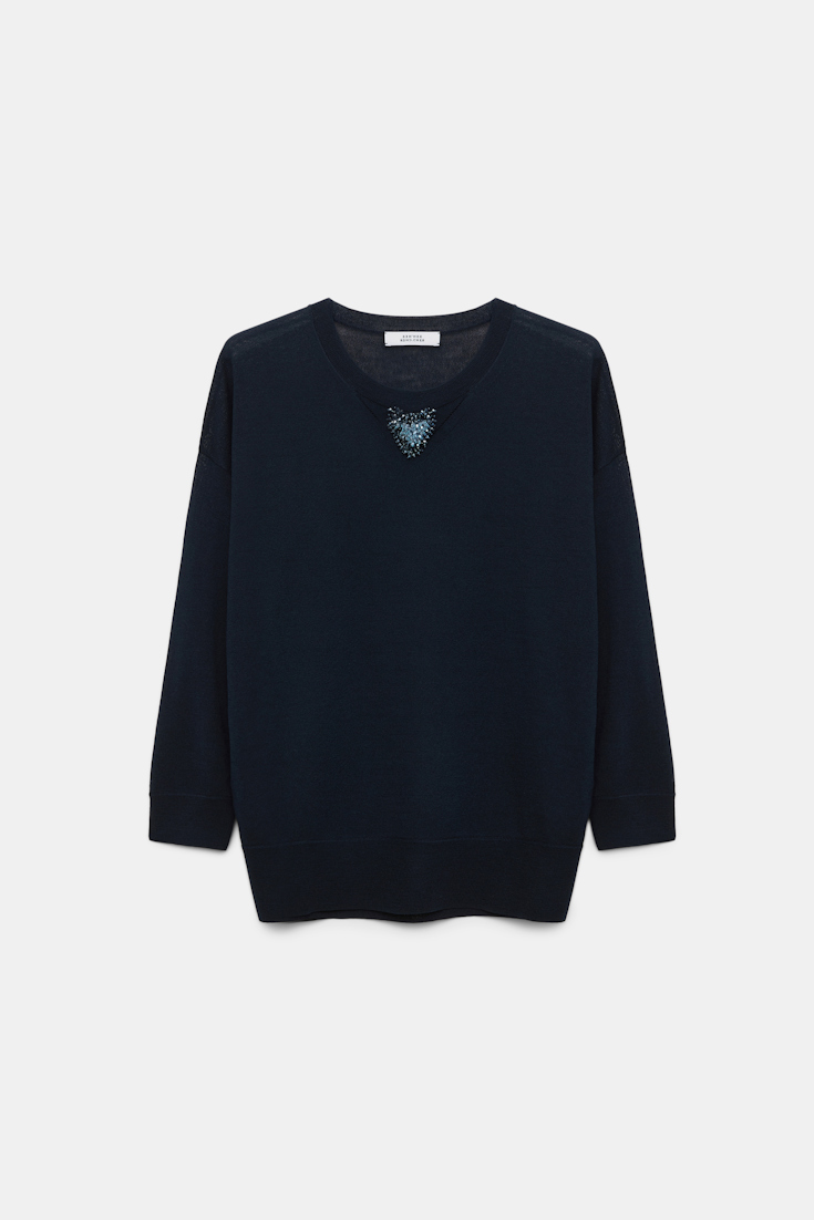 Dorothee Schumacher Pullover with embellished organza detail dark navy