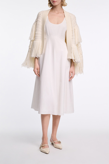 Dorothee Schumacher Cape-style fringed cardigan camellia white
