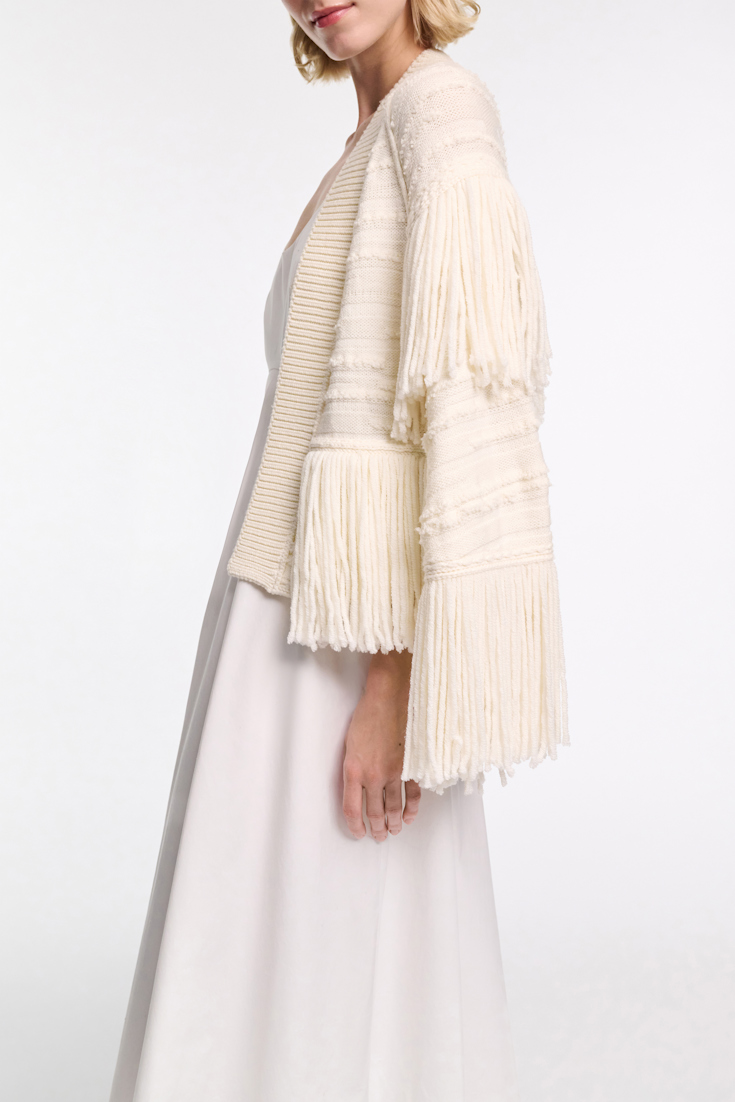 Dorothee Schumacher Cape-style fringed cardigan camellia white