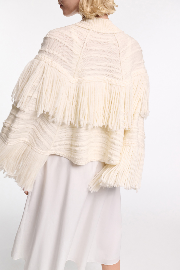 Dorothee Schumacher Cape-style fringed cardigan camellia white
