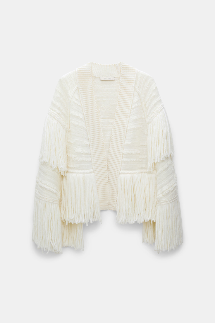 Dorothee Schumacher Cape-style fringed cardigan camellia white