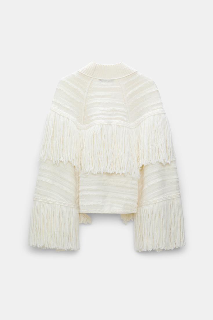 Dorothee Schumacher Cape-style fringed cardigan camellia white
