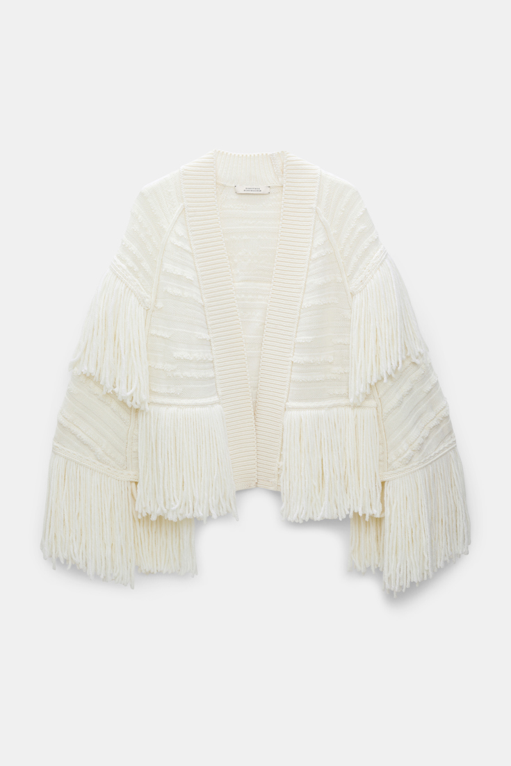 Dorothee Schumacher Cape-style fringed cardigan camellia white